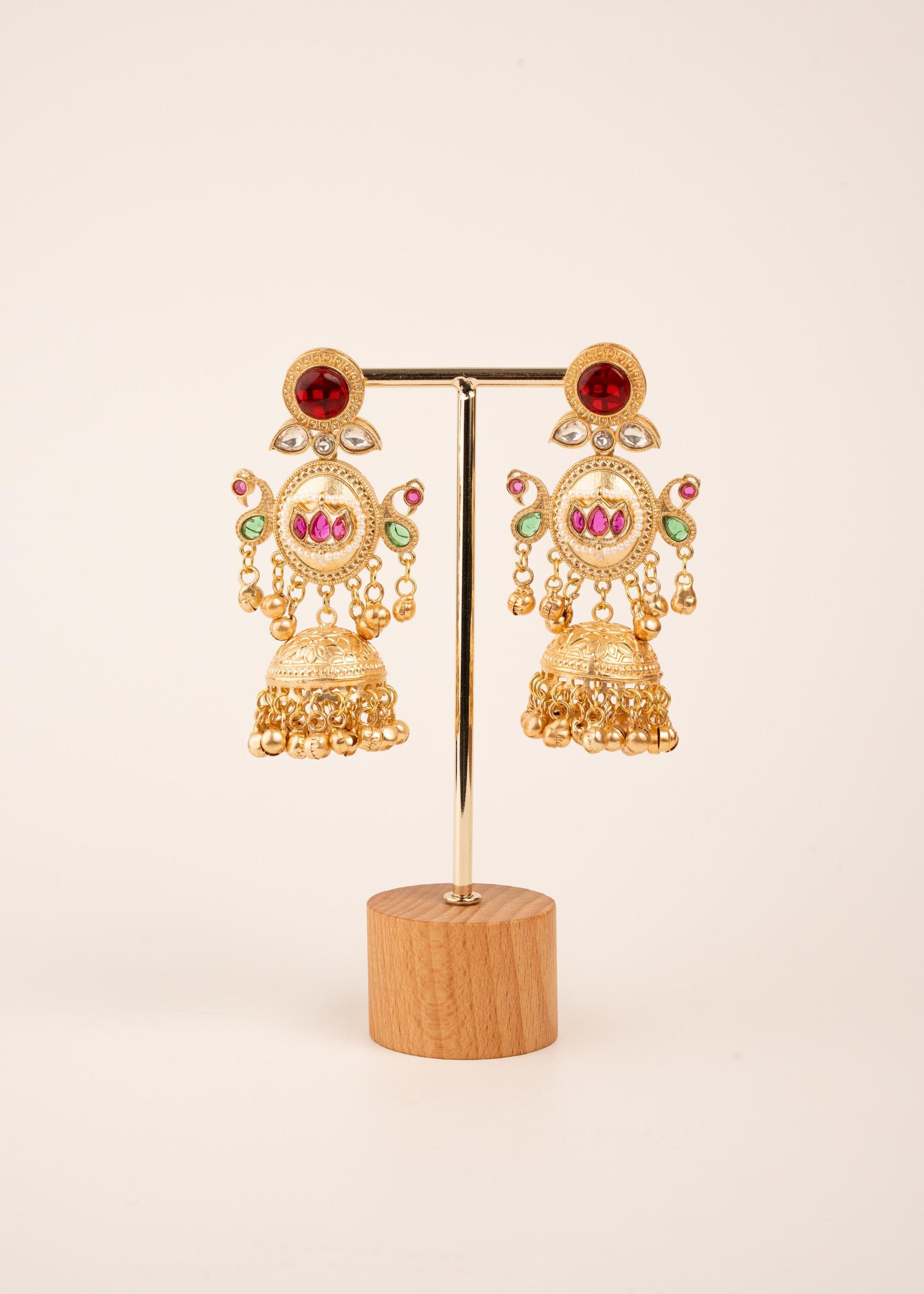 Kashmiri Kundan Jhumka Earrings/ Antique Gold Earrings/ Ghungroo Earrings/ Trendy Jewelry/ Long Earrings/ Viral Kashmiri Earrings/ Emerald (etsy image id: 7995502634)