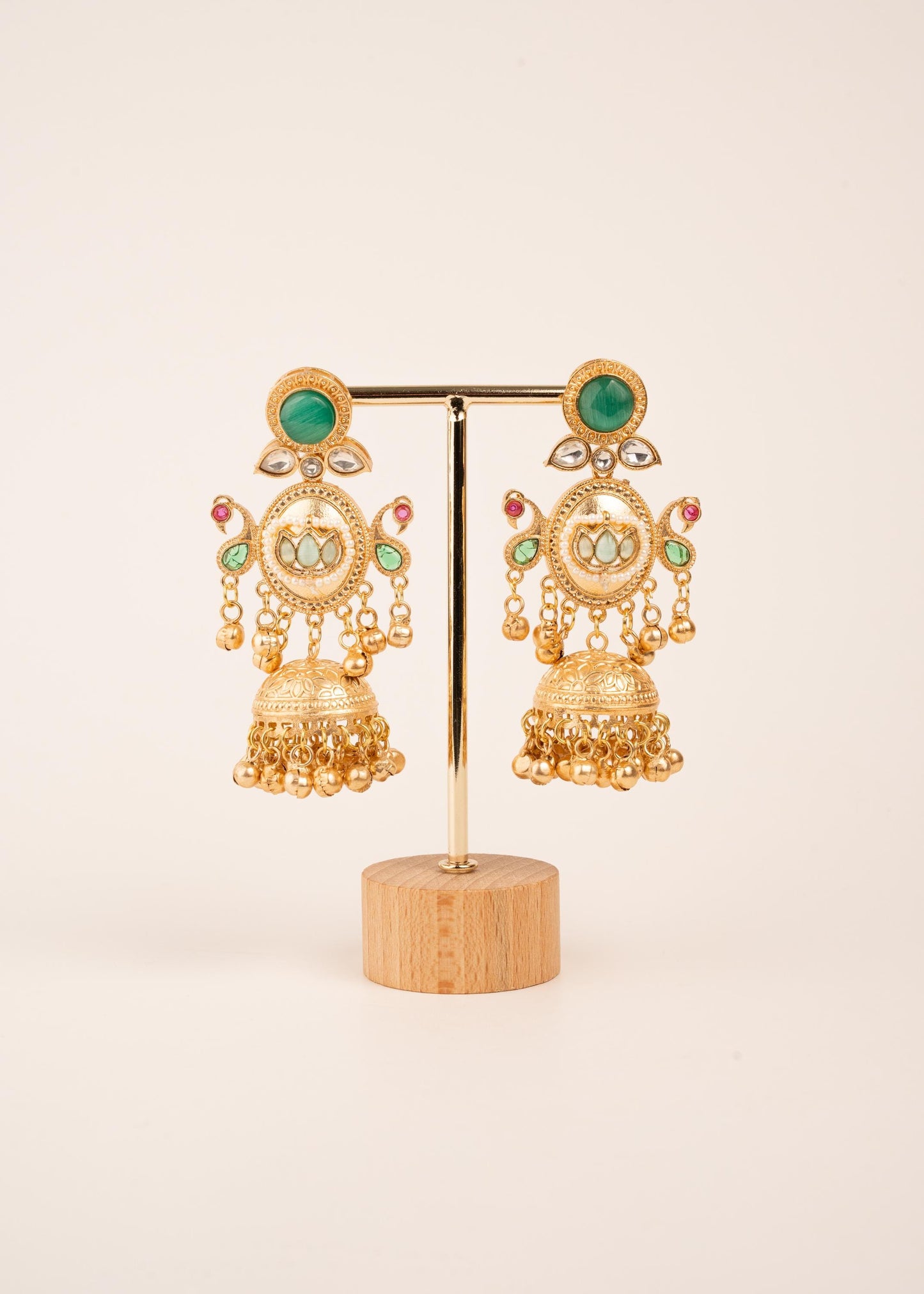 Kashmiri Kundan Jhumka Earrings/ Antique Gold Earrings/ Ghungroo Earrings/ Trendy Jewelry/ Long Earrings/ Viral Kashmiri Earrings/ Emerald (etsy image id: 7995503710)