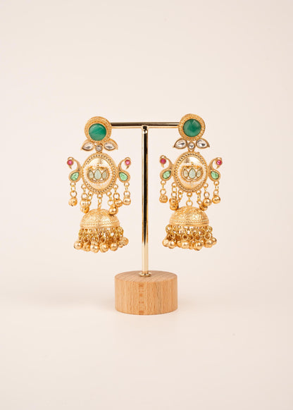 Kashmiri Kundan Jhumka Earrings/ Antique Gold Earrings/ Ghungroo Earrings/ Trendy Jewelry/ Long Earrings/ Viral Kashmiri Earrings/ Emerald (etsy image id: 7995503710)