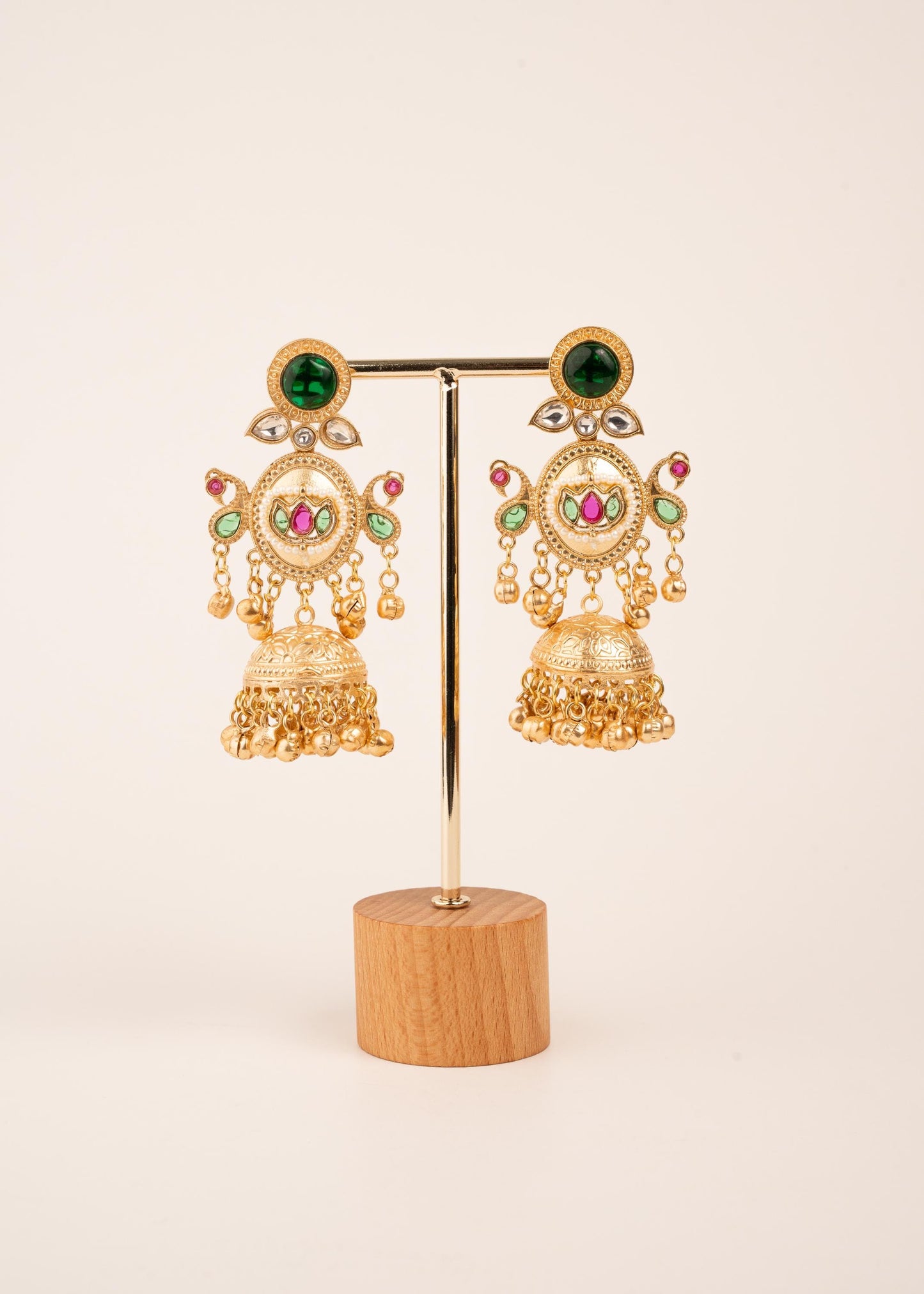 Kashmiri Kundan Jhumka Earrings/ Antique Gold Earrings/ Ghungroo Earrings/ Trendy Jewelry/ Long Earrings/ Viral Kashmiri Earrings/ Emerald (etsy image id: 7995511052)