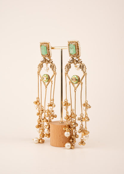 Gold Plated Kashmiri Earrings/ Viral Kashmiri Earrings/ Statement Earrings/ Ghungroo Earrings/ Indian Jewelry/ Long Jhumka Chain Earrings (etsy image id: 7995537136)