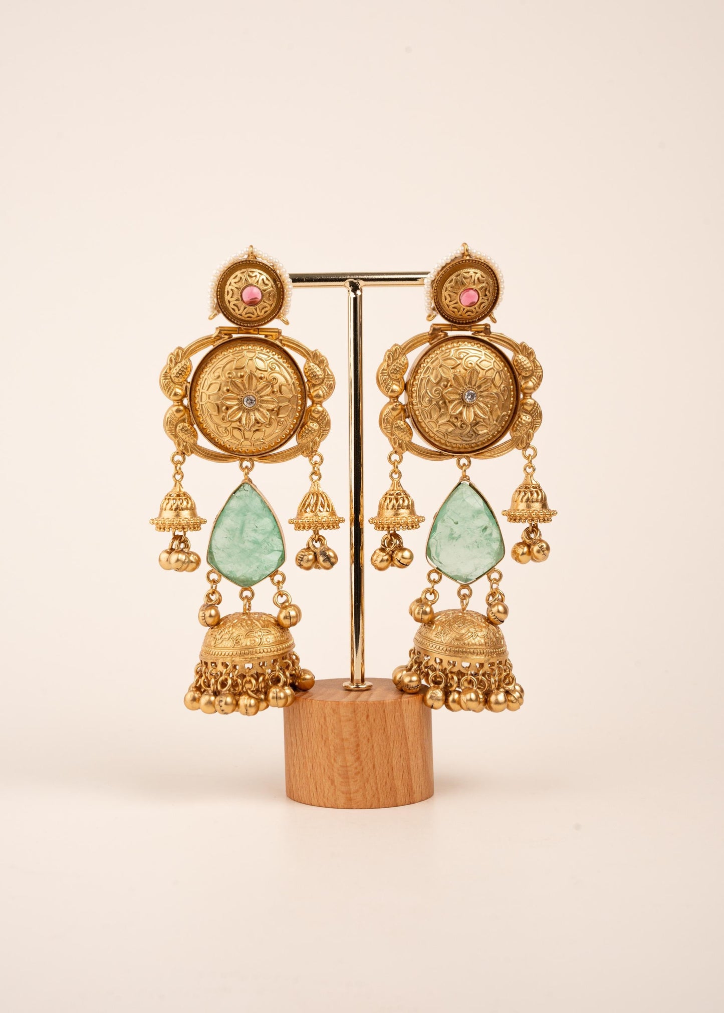 Kashmiri Gold Plated Chandbali Jhumka Earrings/ Ghungroo Earrings/ Indian Earrings/ Blue/ Pink/ Teal/ Wedding Jewelry/ Pakistani Jewelry/ (etsy image id: 7995634846)