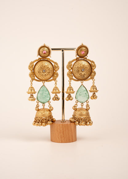 Kashmiri Gold Plated Chandbali Jhumka Earrings/ Ghungroo Earrings/ Indian Earrings/ Blue/ Pink/ Teal/ Wedding Jewelry/ Pakistani Jewelry/ (etsy image id: 7995634846)