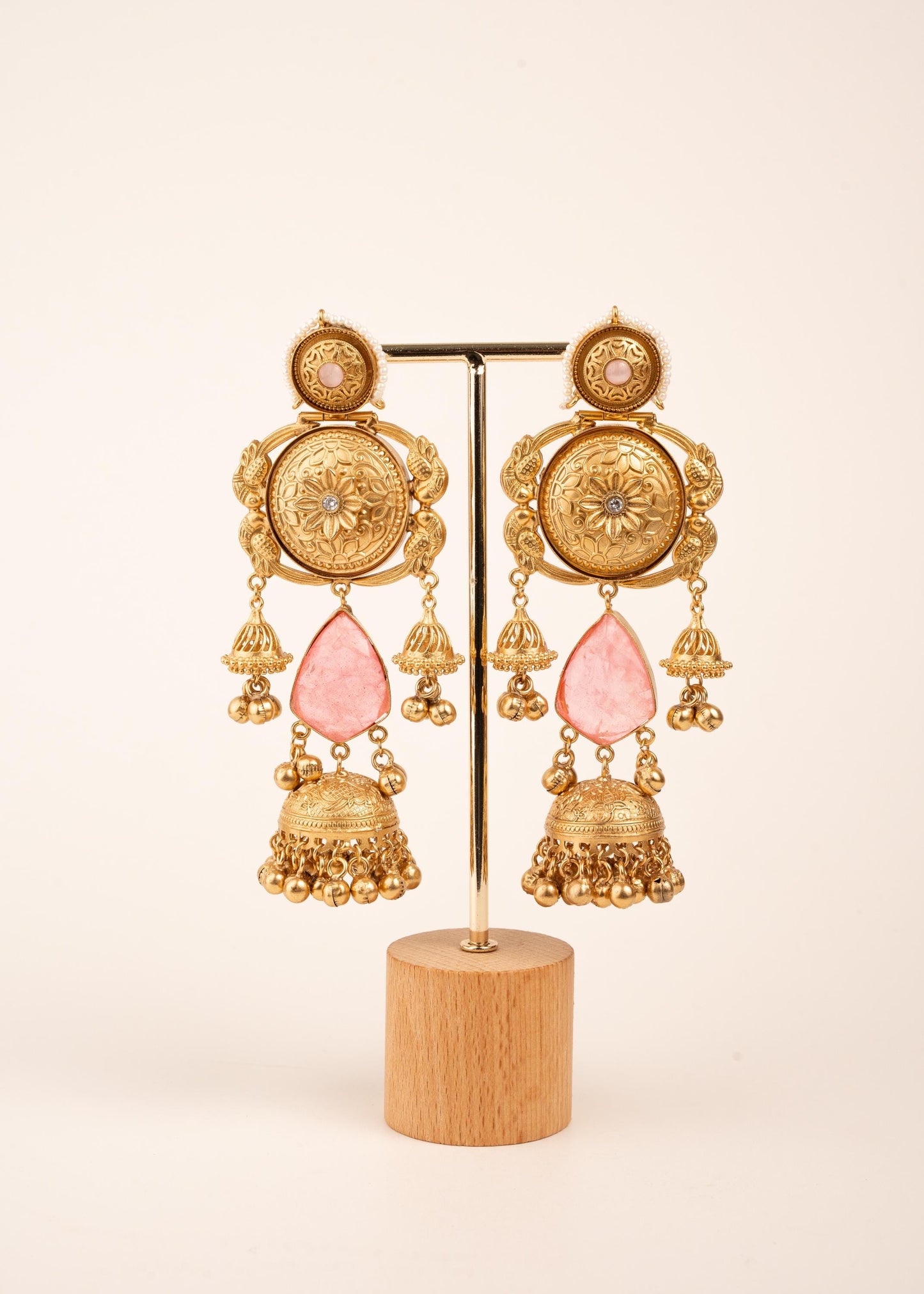 Kashmiri Gold Plated Chandbali Jhumka Earrings/ Ghungroo Earrings/ Indian Earrings/ Blue/ Pink/ Teal/ Wedding Jewelry/ Pakistani Jewelry/ (etsy image id: 7995635424)