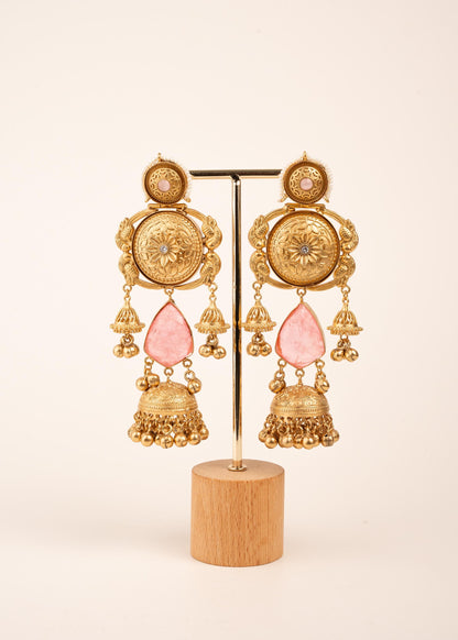 Kashmiri Gold Plated Chandbali Jhumka Earrings/ Ghungroo Earrings/ Indian Earrings/ Blue/ Pink/ Teal/ Wedding Jewelry/ Pakistani Jewelry/ (etsy image id: 7995635424)