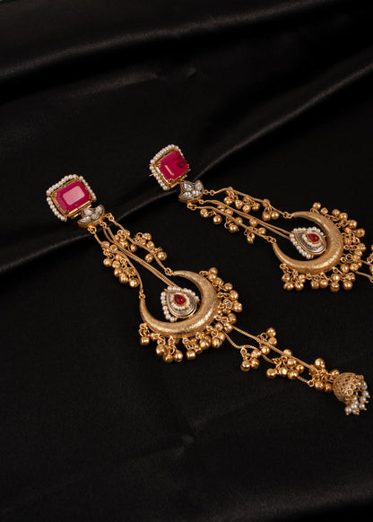 Premium detailed Kashmiri Chandbali Earrings/ Traditional Statement Earrings/ Ghungroo Earrings/ Kashmiri Long Earrings/ Ruby (etsy image id: 7995641954)
