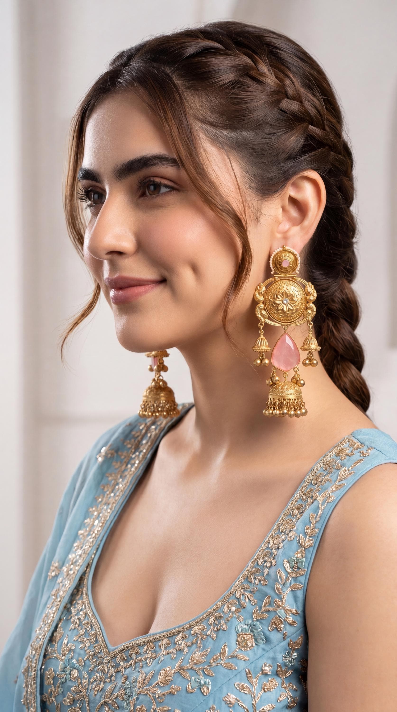 Kashmiri Gold Plated Chandbali Jhumka Earrings/ Ghungroo Earrings/ Indian Earrings/ Blue/ Pink/ Teal/ Wedding Jewelry/ Pakistani Jewelry/ (etsy image id: 7999243908)
