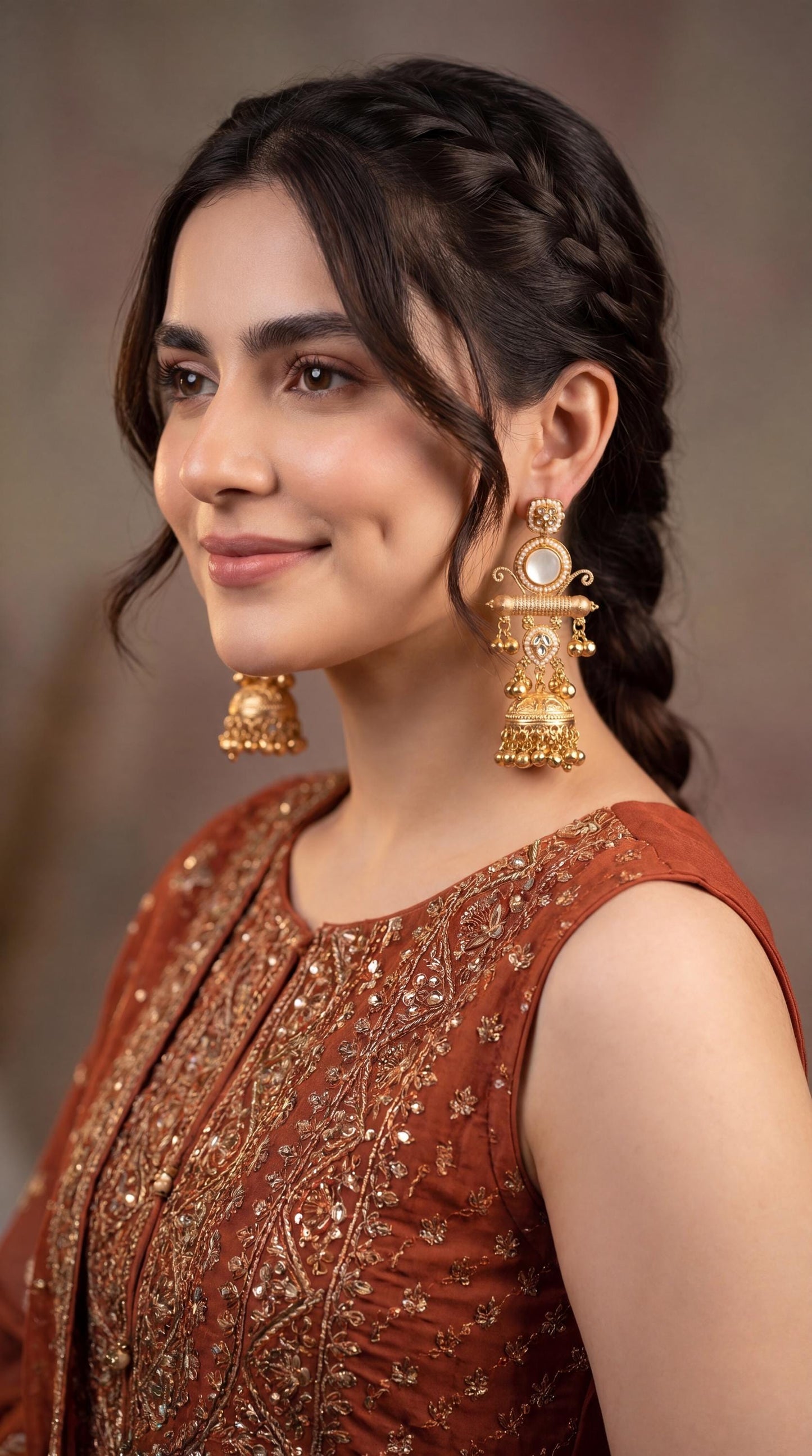 Gold Plated Kashmiri Earrings/ Ghungroo Earrings/ Indian Jewelry/ Kundan Polki Earrings/ Antique Gold Jhumkas/  Dangler Earrings/ Pink/ Ruby (etsy image id: 7999258696)