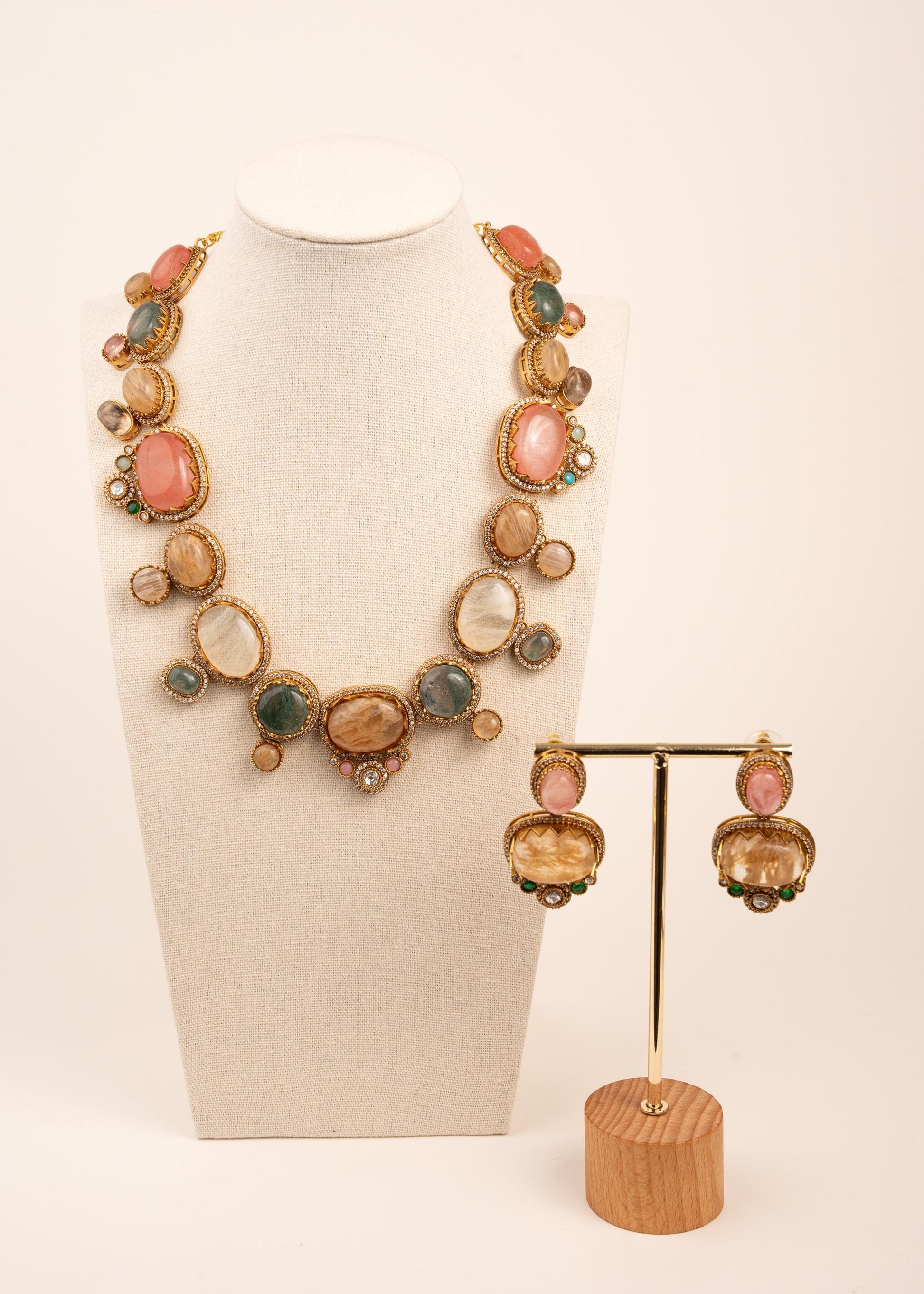 Sabyasachi Inspired Multicolor Kundan Necklace Set with Earrings/ Antique Gold Polki Statement Bridal Jewelry/ Indian Pakistani Wedding Set (etsy image id: 8010306805)