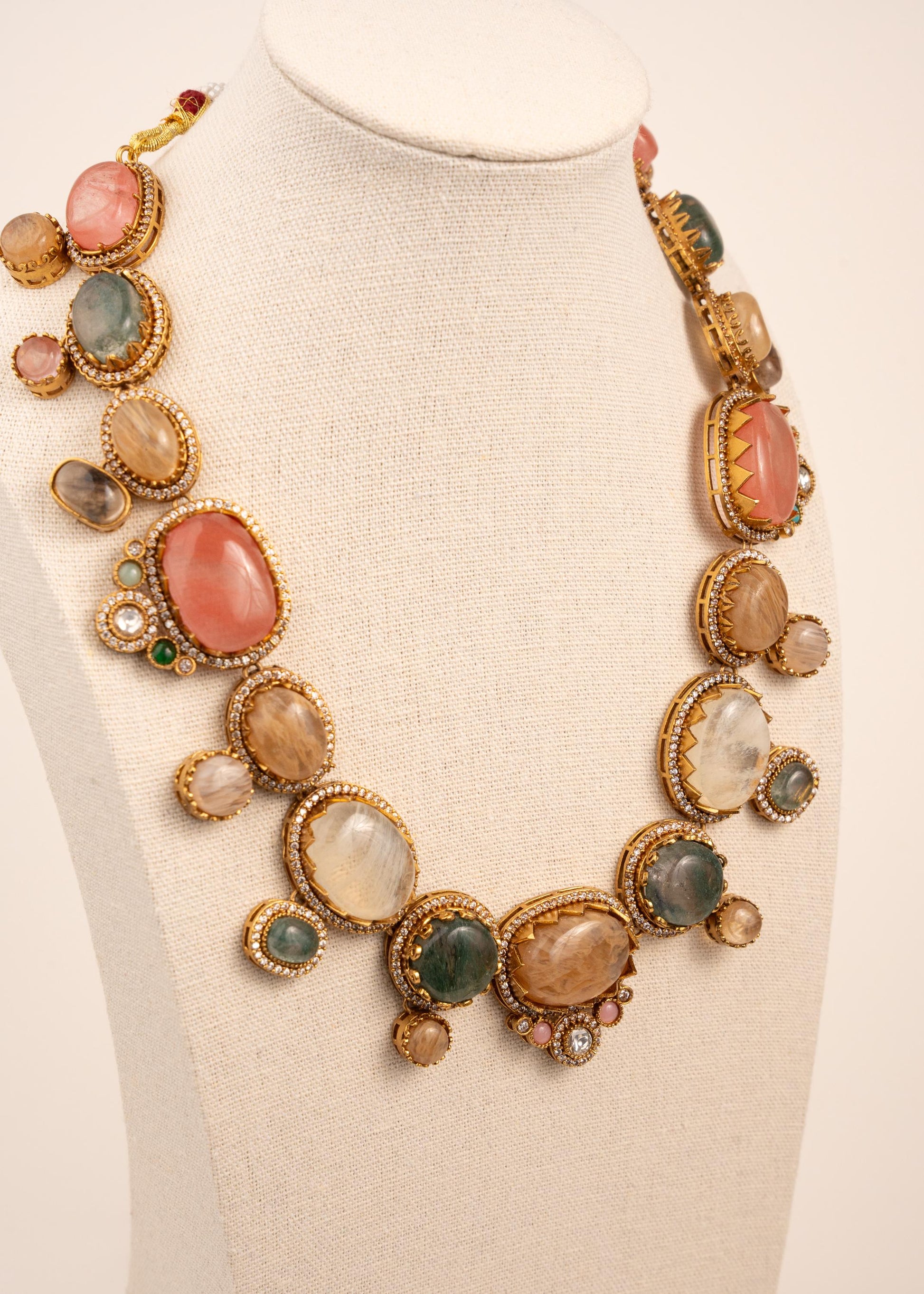 Sabyasachi Inspired Multicolor Kundan Necklace Set with Earrings/ Antique Gold Polki Statement Bridal Jewelry/ Indian Pakistani Wedding Set (etsy image id: 8010306825)