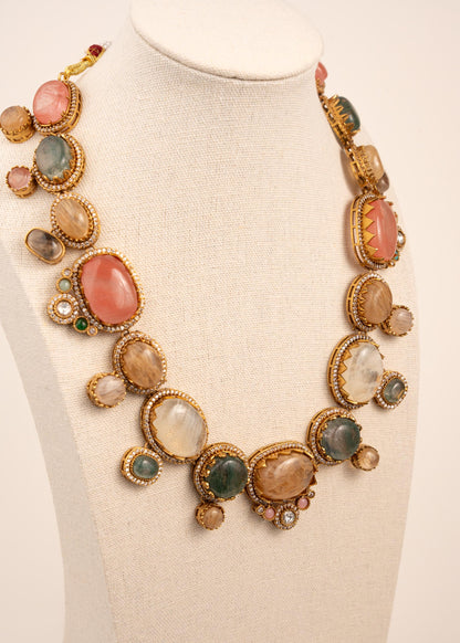 Sabyasachi Inspired Multicolor Kundan Necklace Set with Earrings/ Antique Gold Polki Statement Bridal Jewelry/ Indian Pakistani Wedding Set (etsy image id: 8010306825)