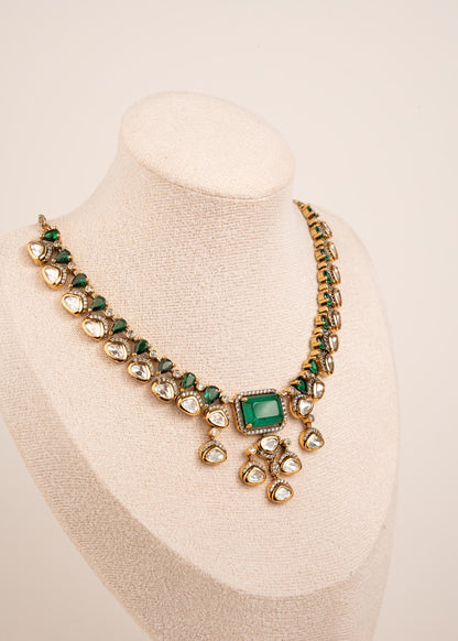 Statement Kundan Polki Necklace Set/ Emerald Green Polki Necklace/ Bridal Choker Necklace/ Pakistani Jewelry/ Reception Wear/ Party Wear (etsy image id: 8022184483)