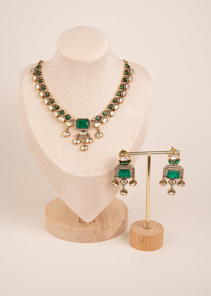 Statement Kundan Polki Necklace Set/ Emerald Green Polki Necklace/ Bridal Choker Necklace/ Pakistani Jewelry/ Reception Wear/ Party Wear (etsy image id: 8022185223)