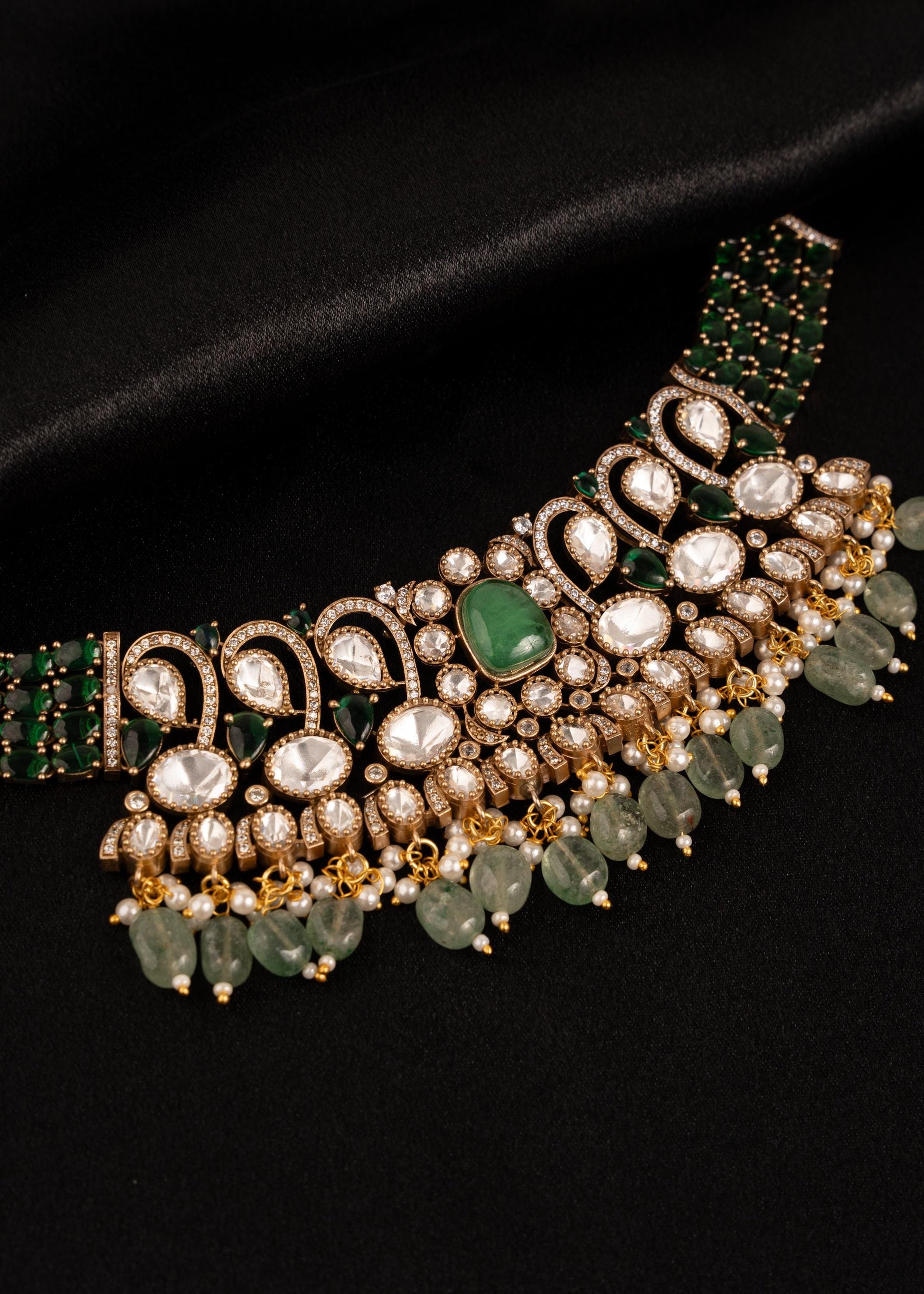 Premium Kundan Choker Necklace Set/ Indian Bridal Polki Choker Set/ Emerald Green Polki Kundan Necklace/ Pakistani Jewelry/ Reception (etsy image id: 8022303047)