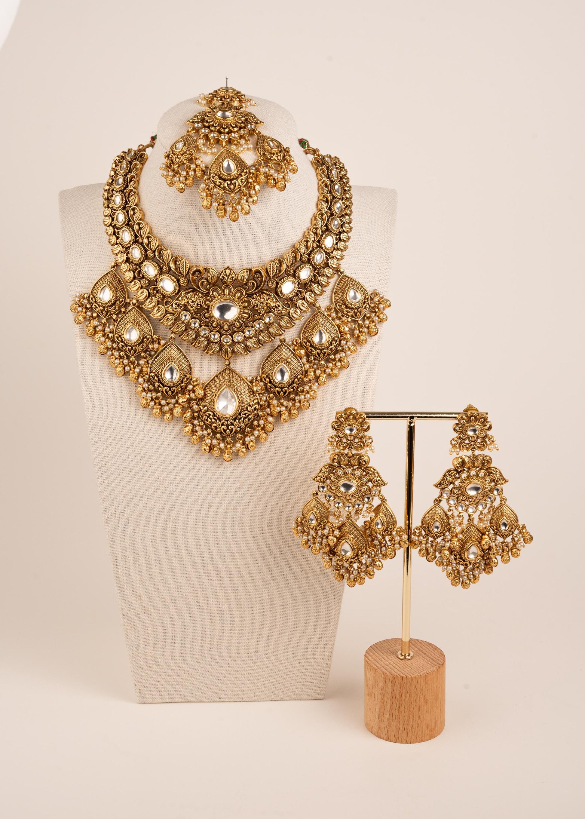High Quality Gold Plated Kundan Necklace Set/ Bridal Necklace Set/ Indian Wedding Necklace Set/ Pakistani Jewelry/ Bridal Waterfall Necklace (etsy image id: 8022351987)