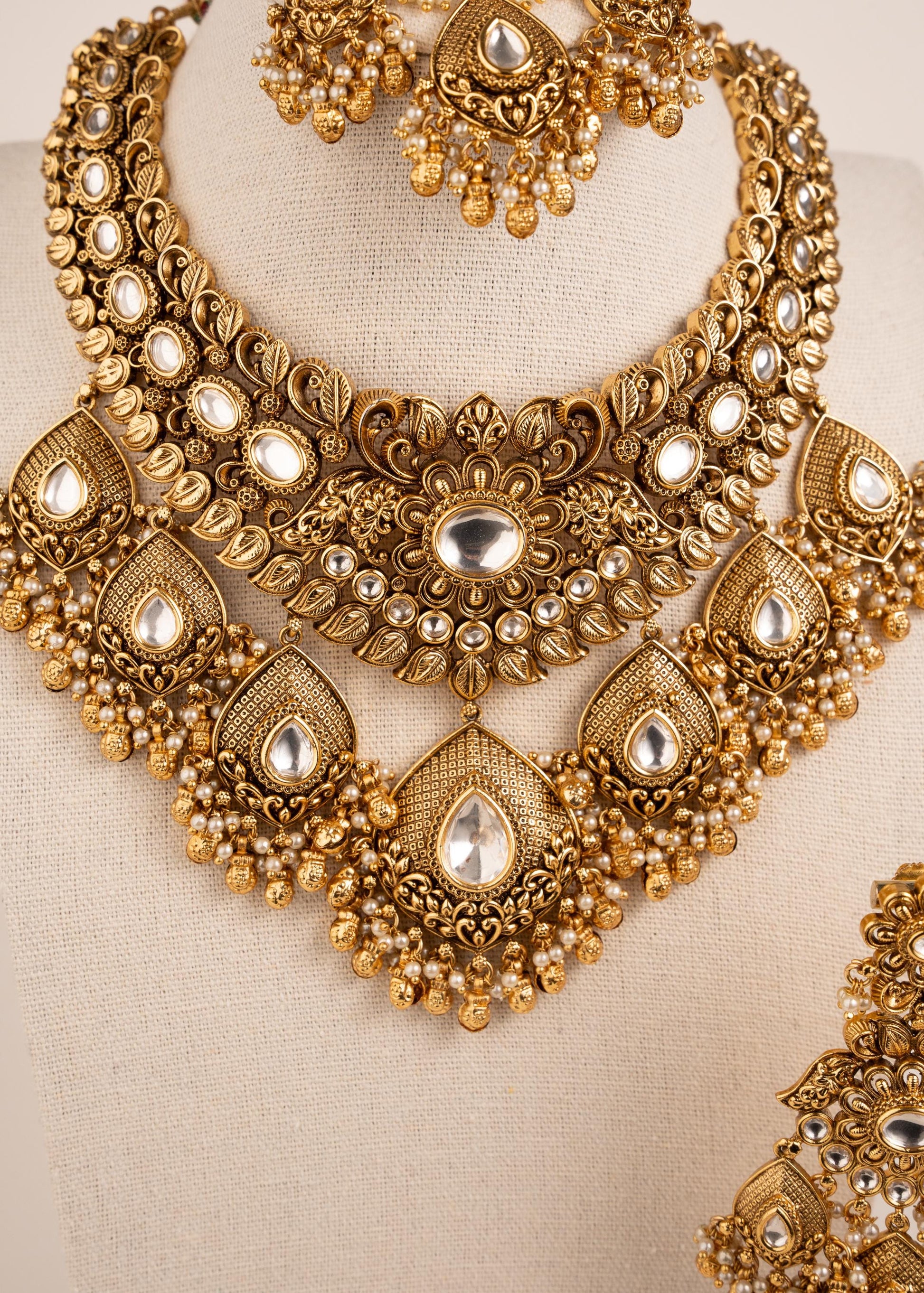High Quality Gold Plated Kundan Necklace Set/ Bridal Necklace Set/ Indian Wedding Necklace Set/ Pakistani Jewelry/ Bridal Waterfall Necklace (etsy image id: 8022353841)