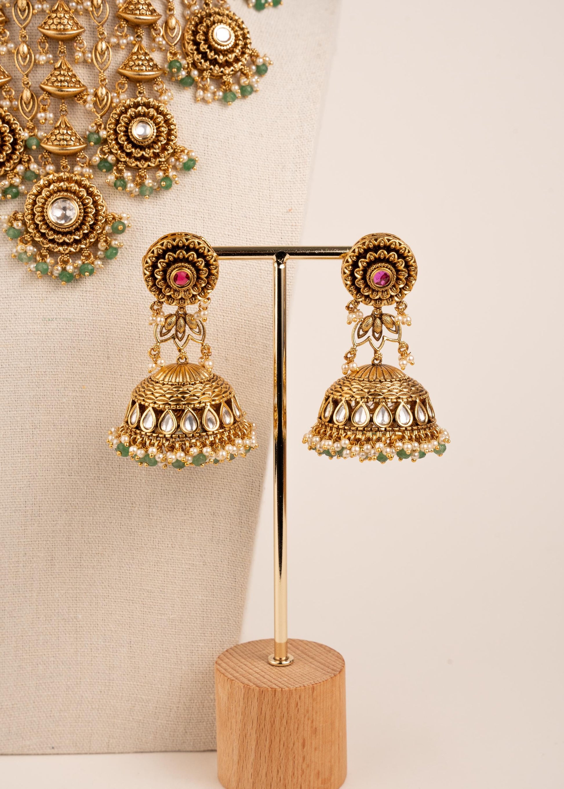 Premium Gold Plated Bridal Choker Necklace Set/ Traditional Antique Gold Kundan Jewelry/Indian Heavy Bridal Jewelry/ Pakistani Jewelry (etsy image id: 8022395185)