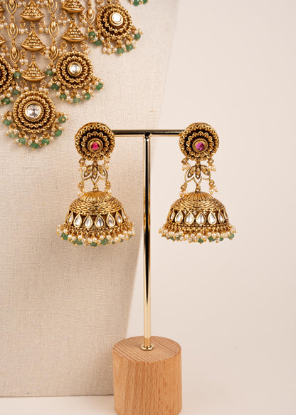 Premium Gold Plated Bridal Choker Necklace Set/ Traditional Antique Gold Kundan Jewelry/Indian Heavy Bridal Jewelry/ Pakistani Jewelry (etsy image id: 8022395185)