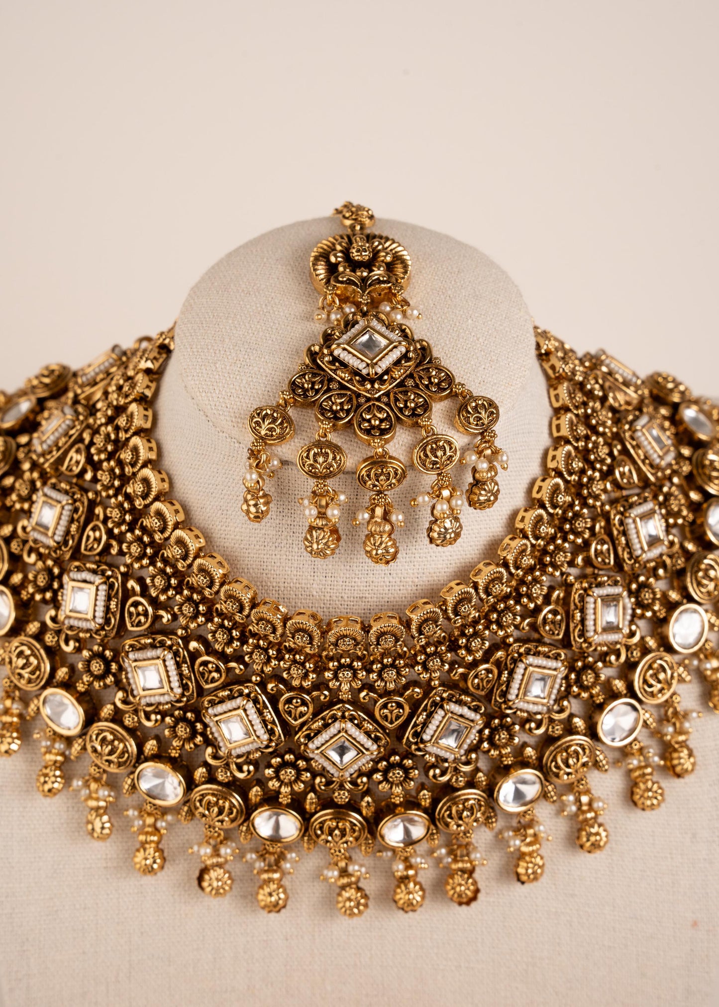 Luxury Antique Gold Choker Set/ Designer Choker Necklace Set/ Indian Bridal Jewelry Set/ Traditional Jewelry/ Reception/ Wedding/ Vintage (etsy image id: 8022486715)