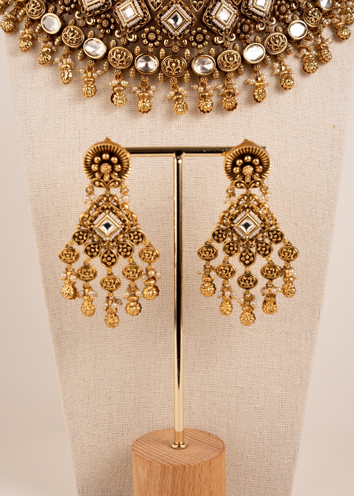 Luxury Antique Gold Choker Set/ Designer Choker Necklace Set/ Indian Bridal Jewelry Set/ Traditional Jewelry/ Reception/ Wedding/ Vintage (etsy image id: 8022486729)