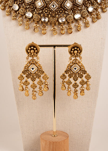 Luxury Antique Gold Choker Set/ Designer Choker Necklace Set/ Indian Bridal Jewelry Set/ Traditional Jewelry/ Reception/ Wedding/ Vintage (etsy image id: 8022486729)