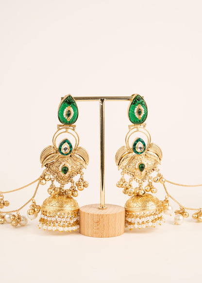 Kashmiri Earrings with Saharey/ Ghungroo Earrings/ Ear Chain Earrings/ Kaan Chain/ Indian Sahara Earrings/ Trendy Indian Pakistani Earrings/