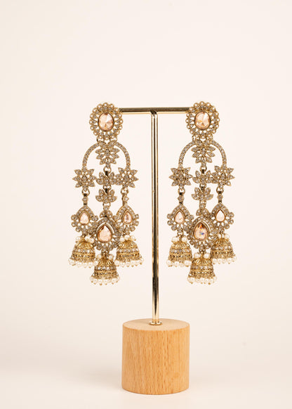 Indian Kundan Moissanite Earrings/ Gold Plated Statement Earrings/ Indian Jewelry/ Traditional Indian Bridal Earrings/ Bridal Wear Jewelry