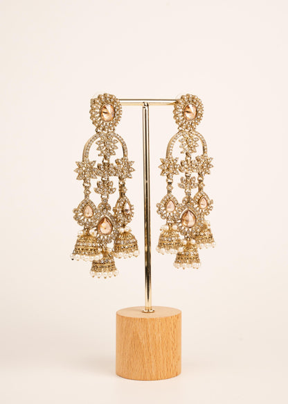 Indian Kundan Moissanite Earrings/ Gold Plated Statement Earrings/ Indian Jewelry/ Traditional Indian Bridal Earrings/ Bridal Wear Jewelry