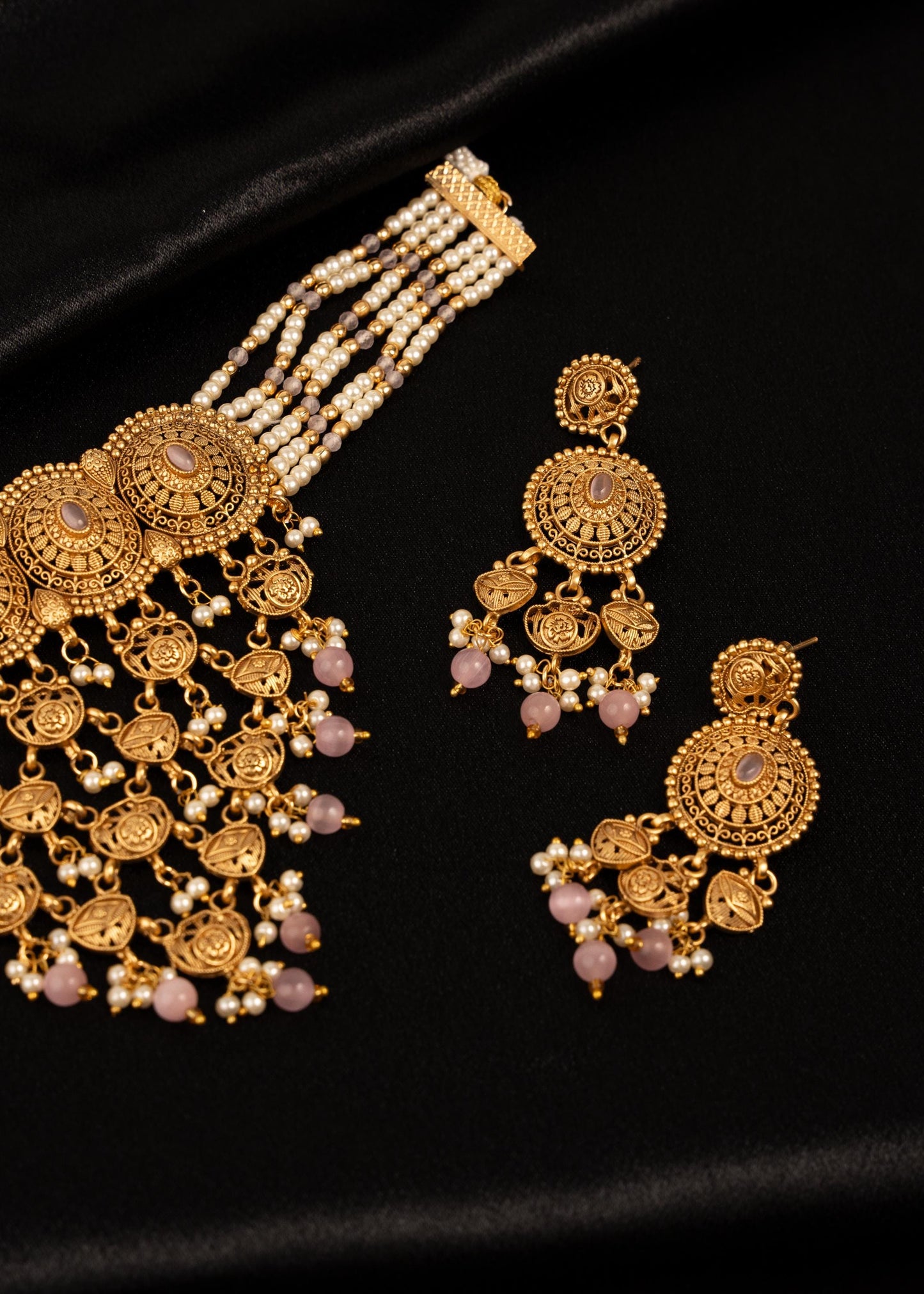 High Quality Gold plated Waterfall Necklace Set/ Statement Necklace/ Festive Jewelry Set/ Indian Pakistani Jewelry/ Mint/ Pink/ Party Wear