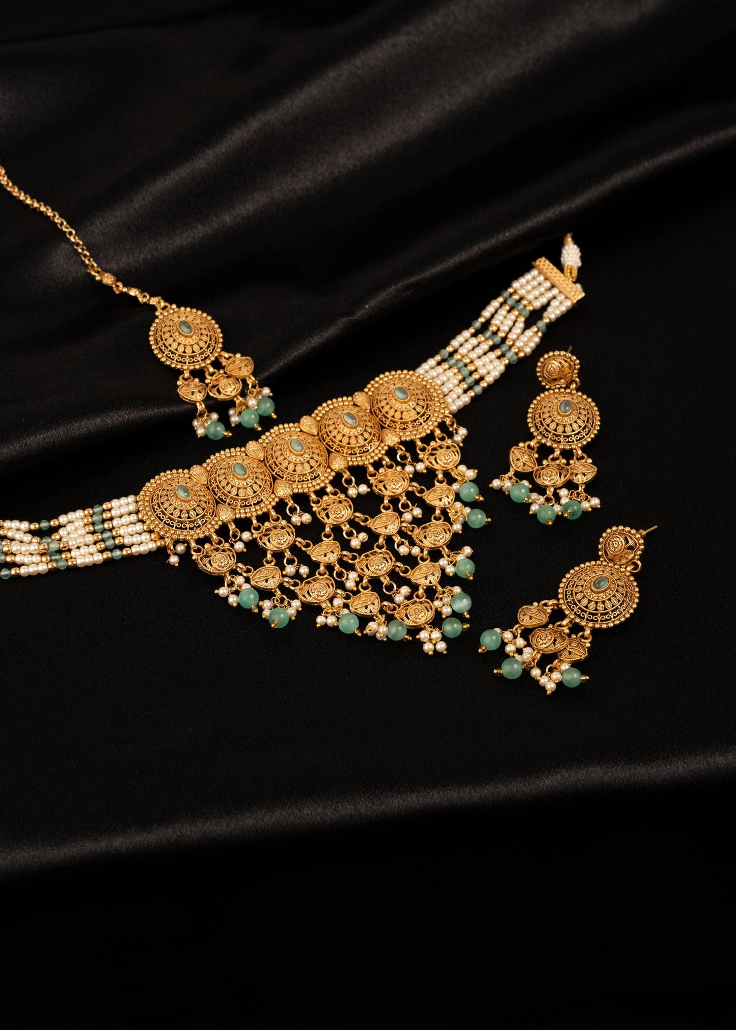 High Quality Gold plated Waterfall Necklace Set/ Statement Necklace/ Festive Jewelry Set/ Indian Pakistani Jewelry/ Mint/ Pink/ Party Wear