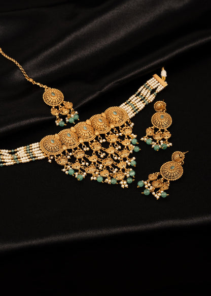 High Quality Gold plated Waterfall Necklace Set/ Statement Necklace/ Festive Jewelry Set/ Indian Pakistani Jewelry/ Mint/ Pink/ Party Wear