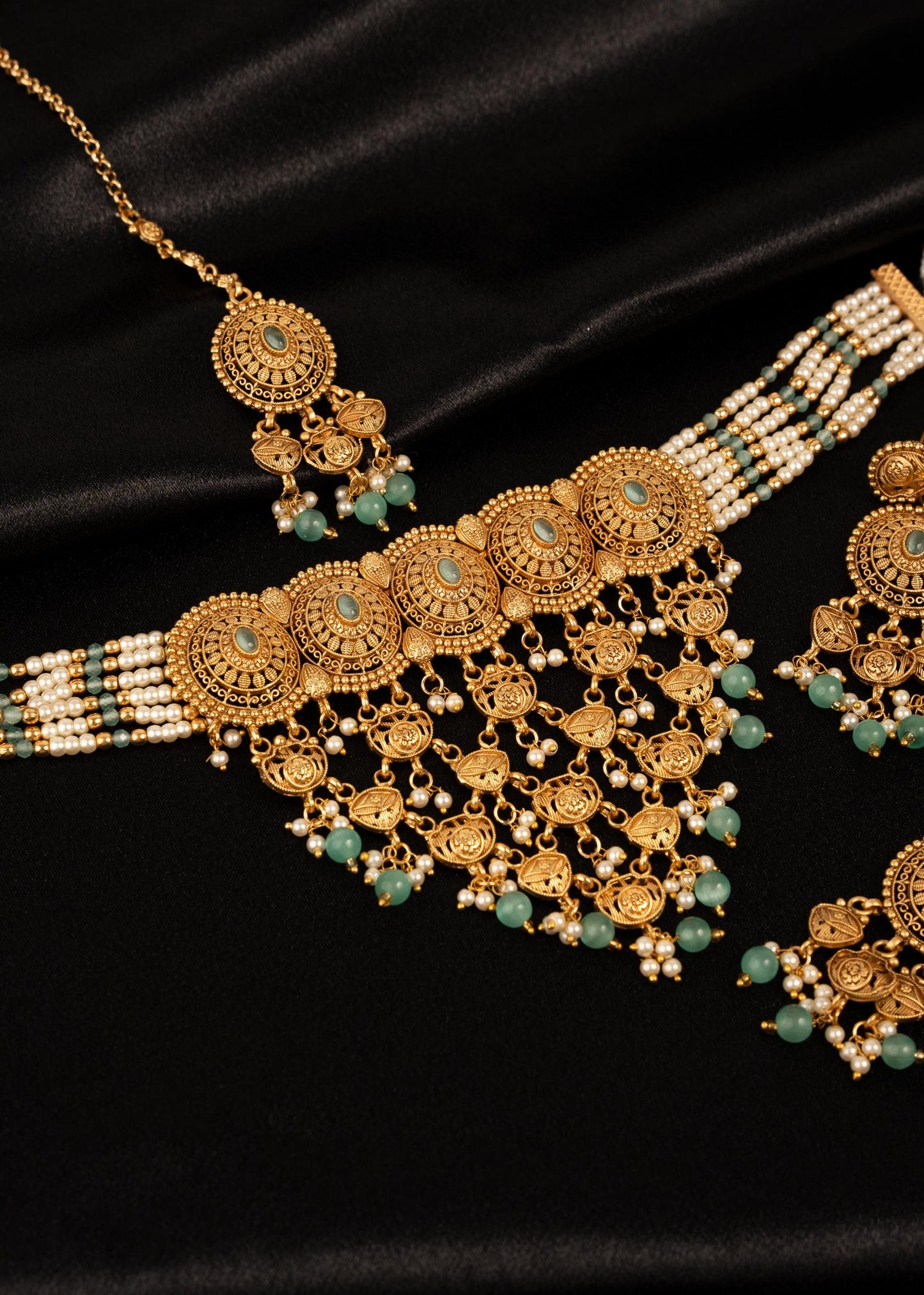High Quality Gold plated Waterfall Necklace Set/ Statement Necklace/ Festive Jewelry Set/ Indian Pakistani Jewelry/ Mint/ Pink/ Party Wear