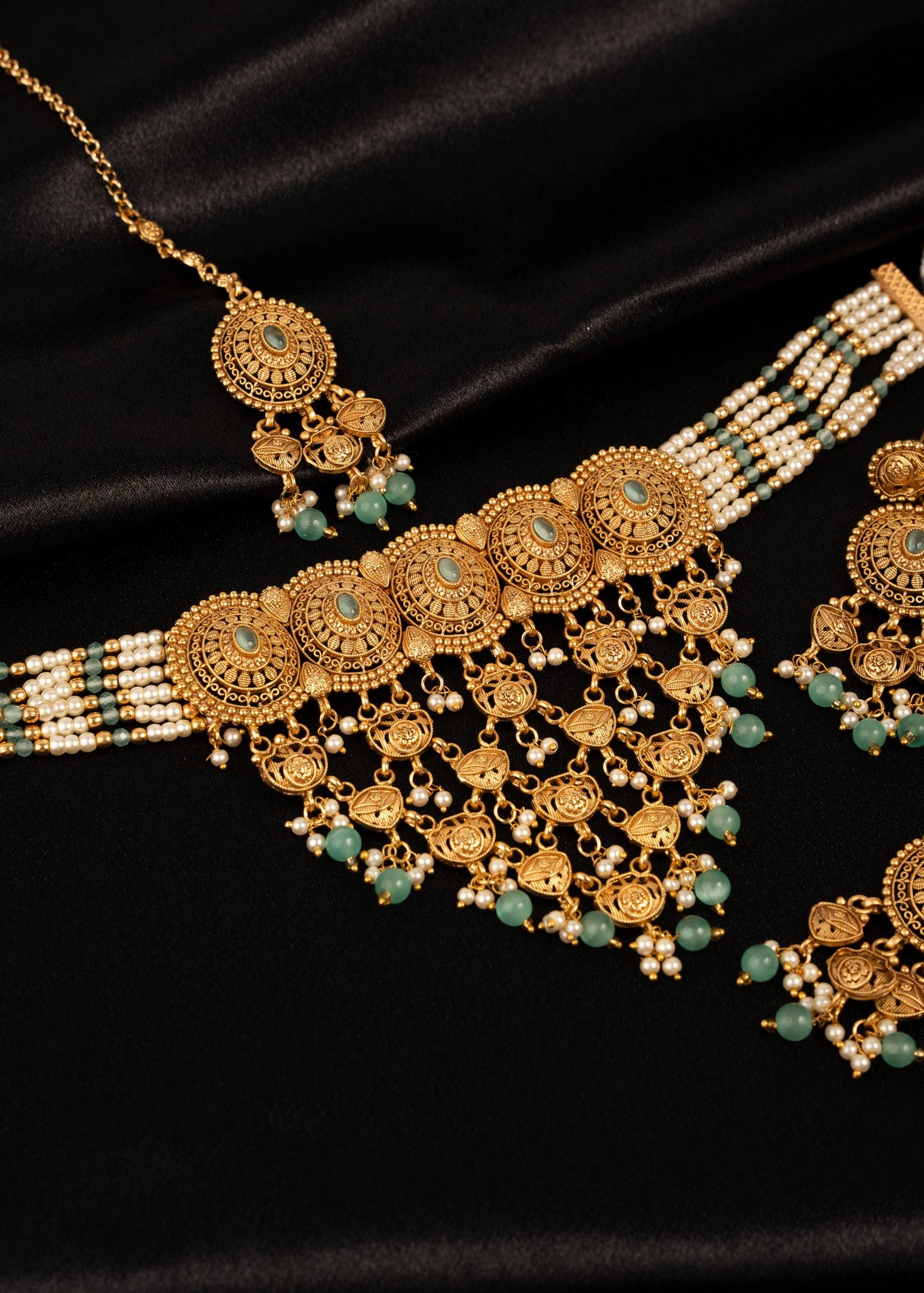 High Quality Gold plated Waterfall Necklace Set/ Statement Necklace/ Festive Jewelry Set/ Indian Pakistani Jewelry/ Mint/ Pink/ Party Wear