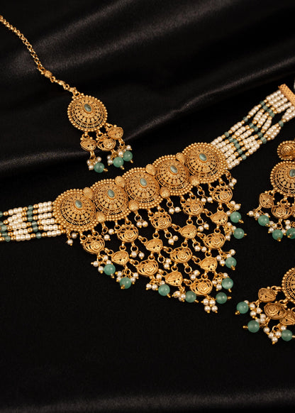 High Quality Gold plated Waterfall Necklace Set/ Statement Necklace/ Festive Jewelry Set/ Indian Pakistani Jewelry/ Mint/ Pink/ Party Wear