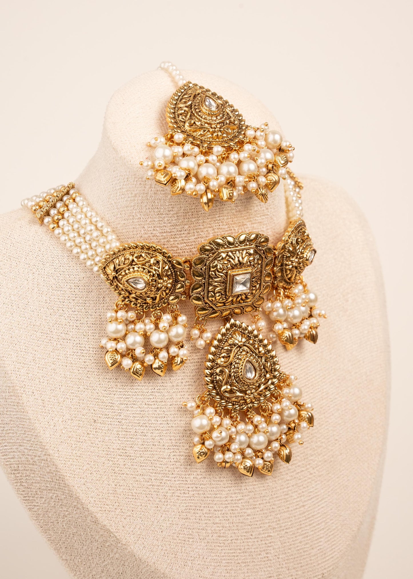 Viral Gold Plated Necklace Set with Maang Tikka/ Indian Jewelry/ Traditional Choker Necklace Set/ Pakistani Jewelry/ Statement Necklace