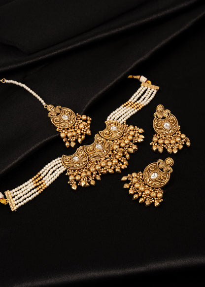 Premium Gold Plated Necklace Choker Set/ Indian Jewelry/ Traditional Necklace Set/ Festive Jewelry/ Pakistani Jewelry/ Indian Bridal Jewelry