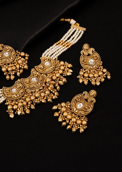 Premium Gold Plated Necklace Choker Set/ Indian Jewelry/ Traditional Necklace Set/ Festive Jewelry/ Pakistani Jewelry/ Indian Bridal Jewelry