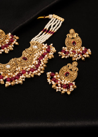 Premium Gold Plated Necklace Choker Set/ Indian Jewelry/ Traditional Necklace Set/ Festive Jewelry/ Pakistani Jewelry/ Indian Bridal Jewelry