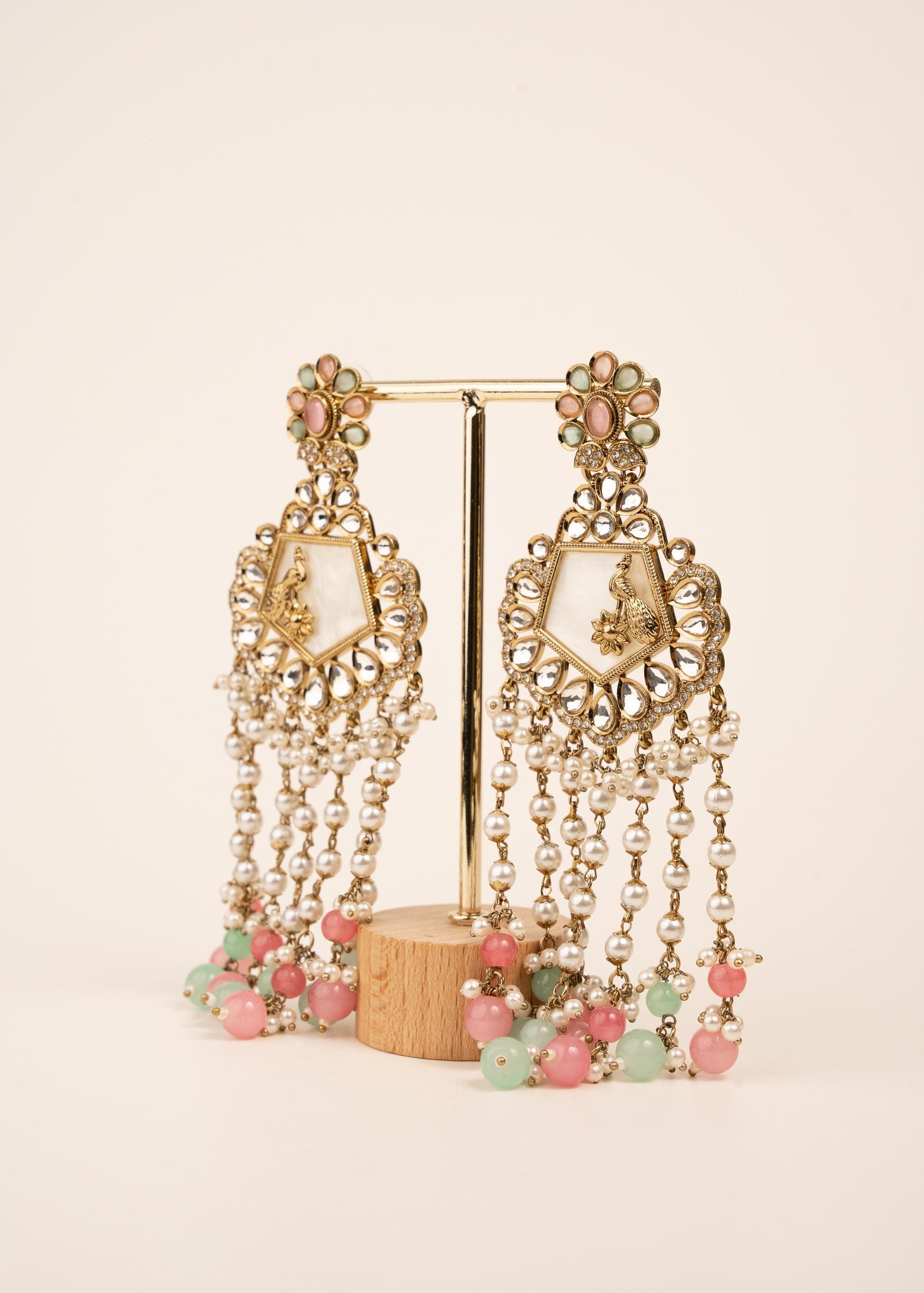 High Quality Polki Kundan Earrings/ Peacock Earrings/ Antique Kundan Polki Jhumkas/ Pearl Earrings/ Statement Earrings/ Mint/ Reception/