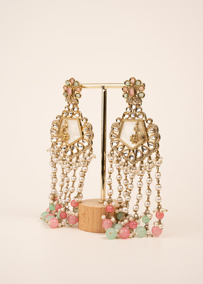 High Quality Polki Kundan Earrings/ Peacock Earrings/ Antique Kundan Polki Jhumkas/ Pearl Earrings/ Statement Earrings/ Mint/ Reception/