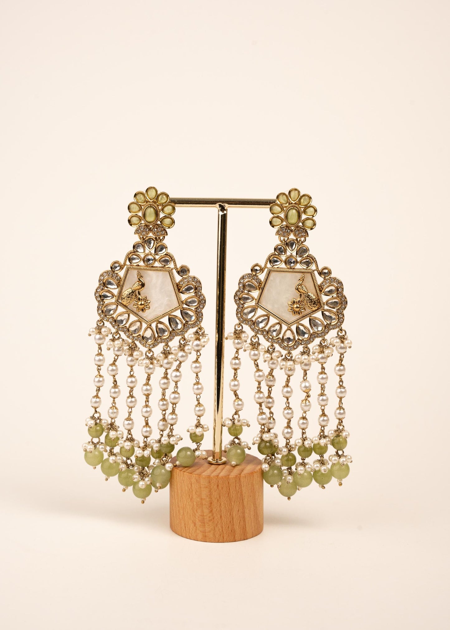 High Quality Polki Kundan Earrings/ Peacock Earrings/ Antique Kundan Polki Jhumkas/ Pearl Earrings/ Statement Earrings/ Mint/ Reception/