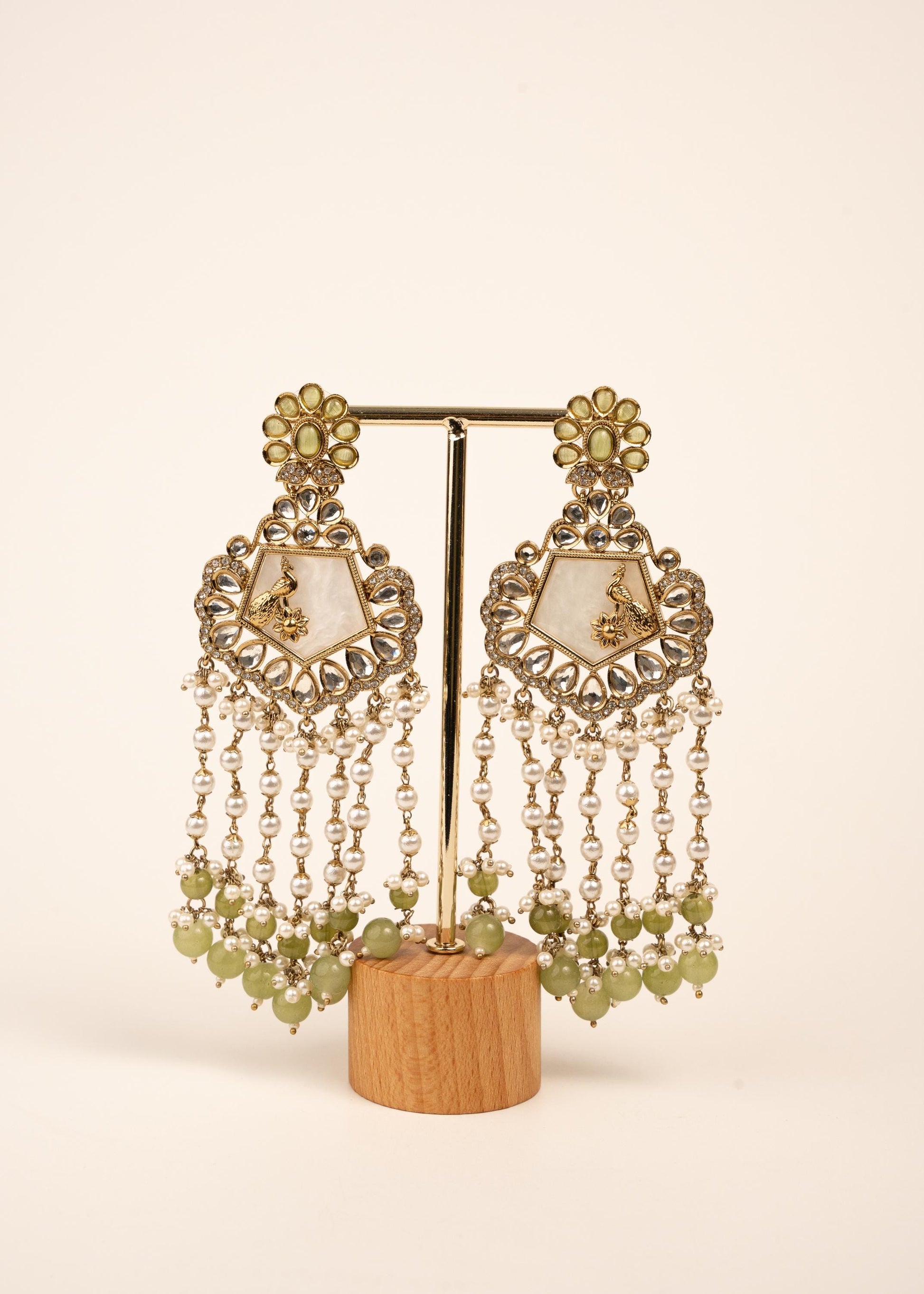 High Quality Polki Kundan Earrings/ Peacock Earrings/ Antique Kundan Polki Jhumkas/ Pearl Earrings/ Statement Earrings/ Mint/ Reception/