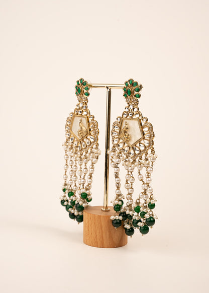 High Quality Polki Kundan Earrings/ Peacock Earrings/ Antique Kundan Polki Jhumkas/ Pearl Earrings/ Statement Earrings/ Mint/ Reception/