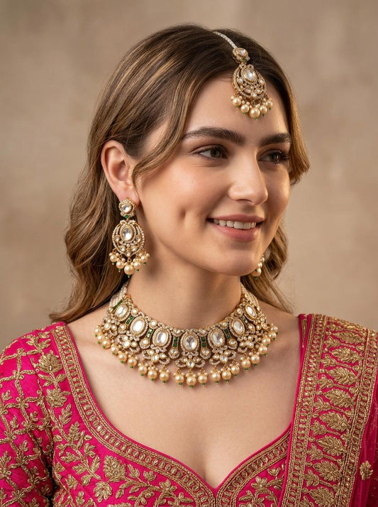 Exclusive Kundan Polki Choker Necklace Set/ Pearl Choker Necklace Set with Earrings/ Indian Pakistani Jewelry/ Gold plated Kundan Necklace __etsy:8036096277