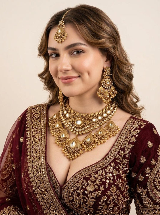 High Quality Gold Plated Kundan Necklace Set/ Bridal Necklace Set/ Indian Wedding Necklace Set/ Pakistani Jewelry/ Bridal Waterfall Necklace (etsy image id: 8036138333)