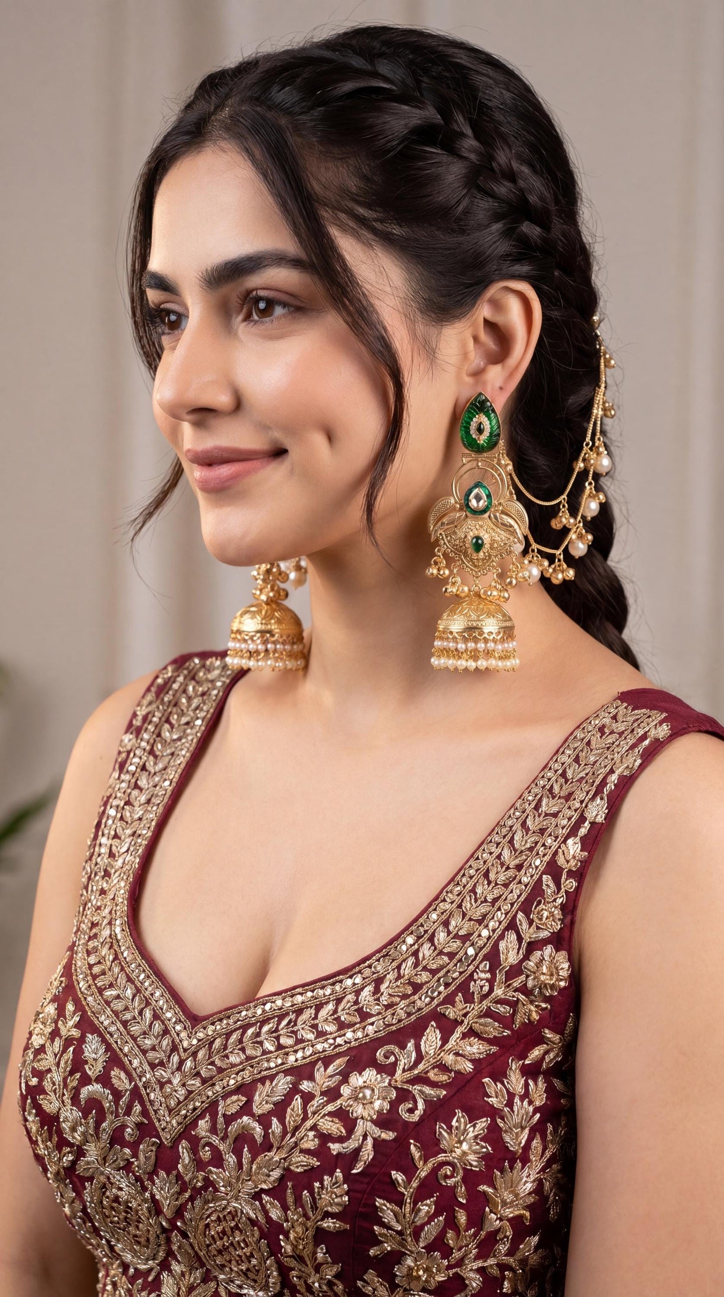 Kashmiri Earrings with Saharey/ Ghungroo Earrings/ Ear Chain Earrings/ Kaan Chain/ Indian Sahara Earrings/ Trendy Indian Pakistani Earrings/