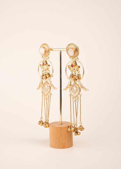 Kashmiri Jhumka Earrings/ Ghungroo Earrings/ Desi Jewelry/ Statement Earrings/ Vintage Kashmiri Earrings/ Gold Ethnic Earrings/ Ruby/ Green (etsy image id: 8043384771)
