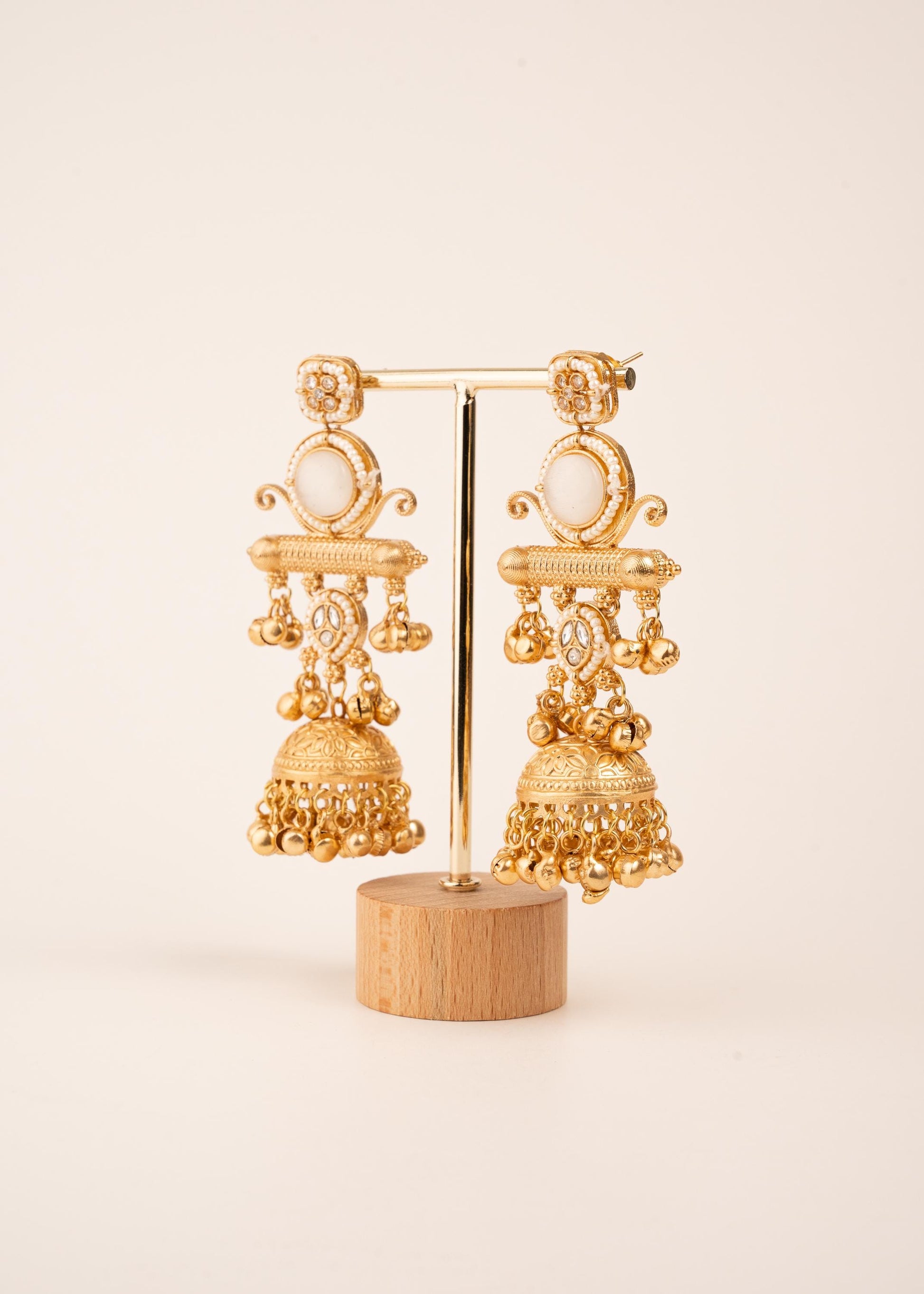 Gold Plated Kashmiri Earrings/ Ghungroo Earrings/ Indian Jewelry/ Kundan Polki Earrings/ Antique Gold Jhumkas/  Dangler Earrings/ Pink/ Ruby (etsy image id: 8043423729)