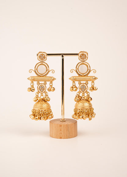 Gold Plated Kashmiri Earrings/ Ghungroo Earrings/ Indian Jewelry/ Kundan Polki Earrings/ Antique Gold Jhumkas/  Dangler Earrings/ Pink/ Ruby (etsy image id: 8043423731)