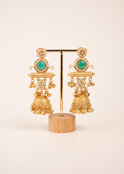 Gold Plated Kashmiri Earrings/ Ghungroo Earrings/ Indian Jewelry/ Kundan Polki Earrings/ Antique Gold Jhumkas/  Dangler Earrings/ Pink/ Ruby (etsy image id: 8043427675)